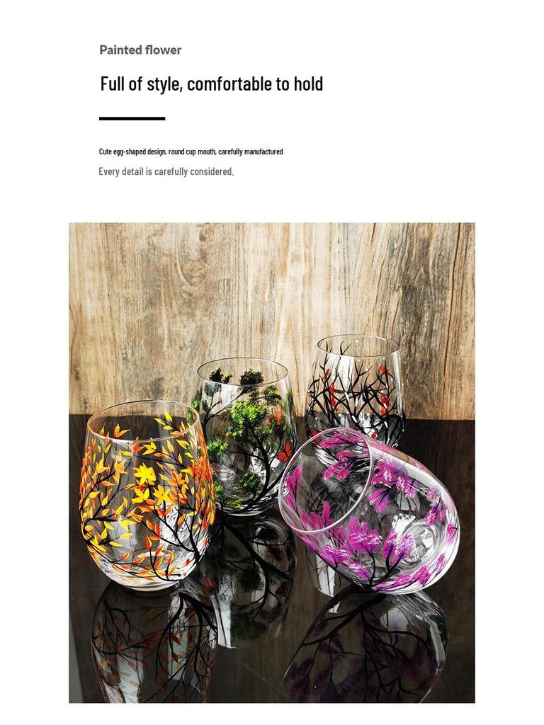 Hand-Painted Four Seasons Crystal Wine Goblet