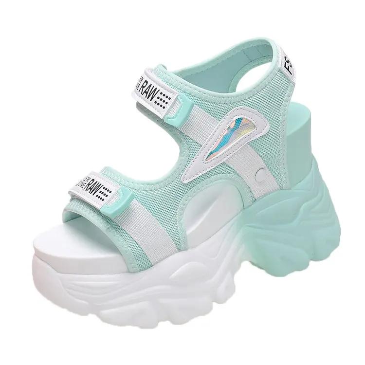 Fashion High Platform Sandals Women Bling Wedges High Heels New Summer Buckle Crystal Chunky Sandalias Beach Slippers Zapatos Mujer 10CM