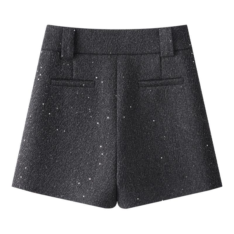 Women's Woolen High Waist A-Line Gray Shorts - Thickened Winter 2024 Collection