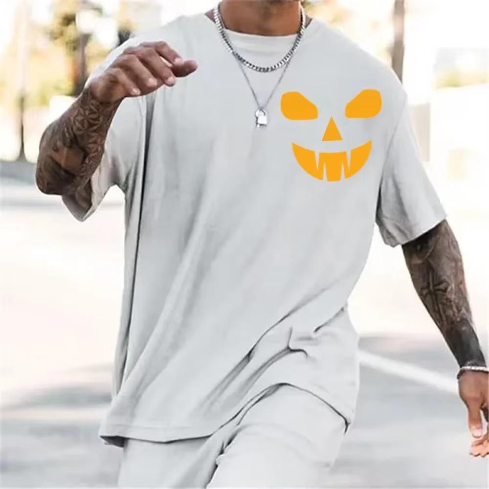 Summer Fashion Heavyweight Retro Men's Smiling Face 100% Cotton Printed Round Neck High Quality Casual Fitness Street T-shirt