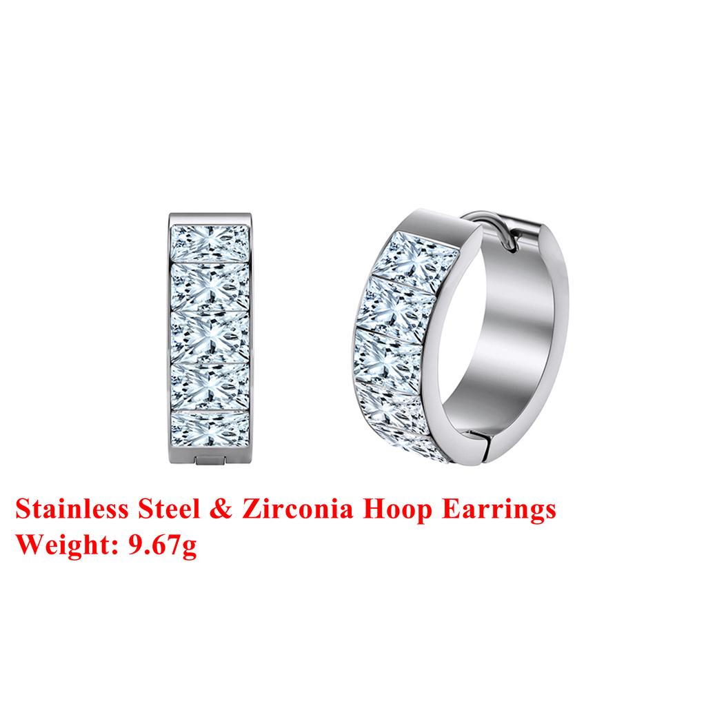 Effie Queen Stainless Steel 18k Gold Square Cut Zirconia Hoop Earrings Ideal Jewelry for Women Wedding Party Banquet Gift STKE19