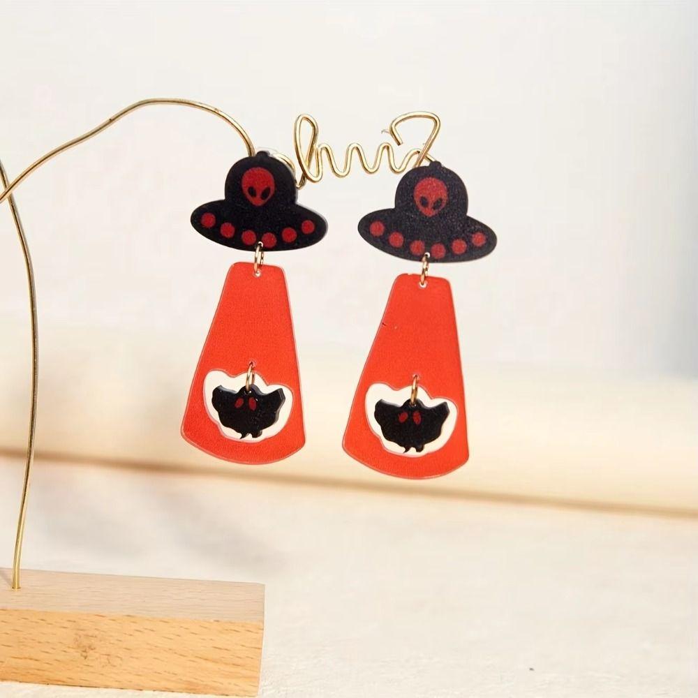 1 Pair UFO Halloween Earrings Acrylic Pumpkin Dangle Earrings Aesthetic Cute Ghost Ear Studs Unisex