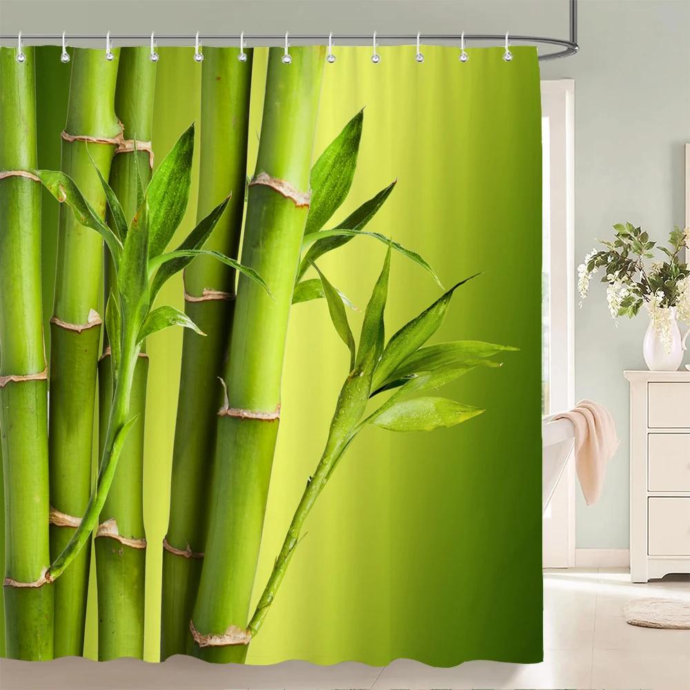 Green Plant Bamboo Shower Curtain Bathroom Bath Curtain Waterproof polyester 3D Printed Trees 180*200cm Bath Screen With Hooks