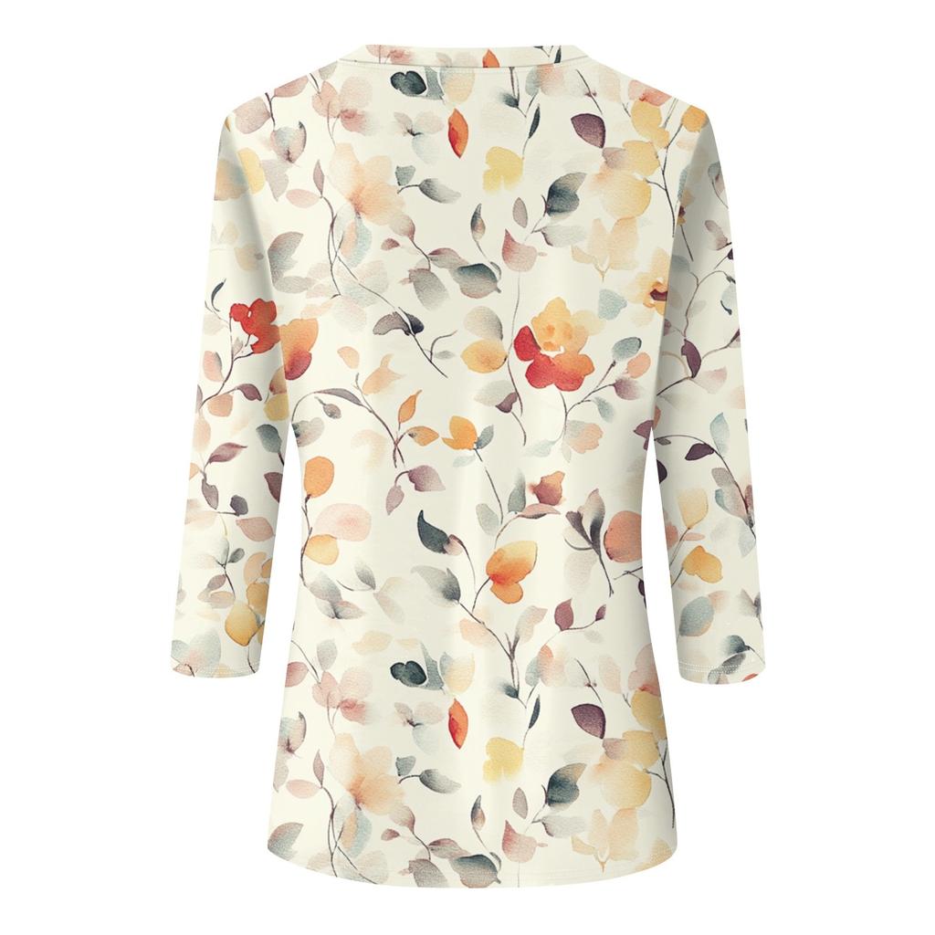 Women's Fashion Casual Round Neck Printed 3/4 T-shirt Top