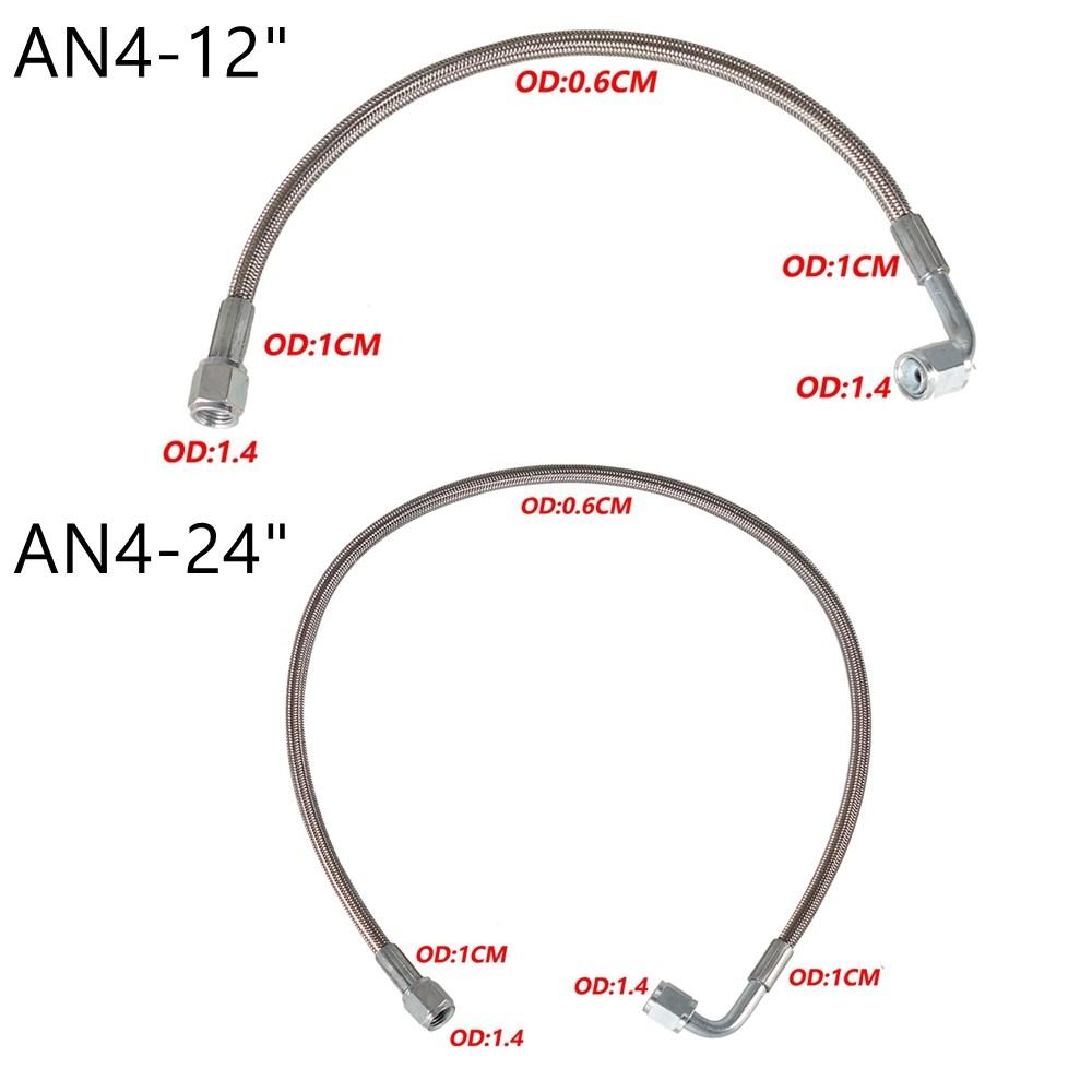 Universal 12" 24" 36" 60" AN4 90 Degree x Straight PTFE Turbine Oil Feed Pipe Turbo Oil Feed Line Kit Stainless steel Braided