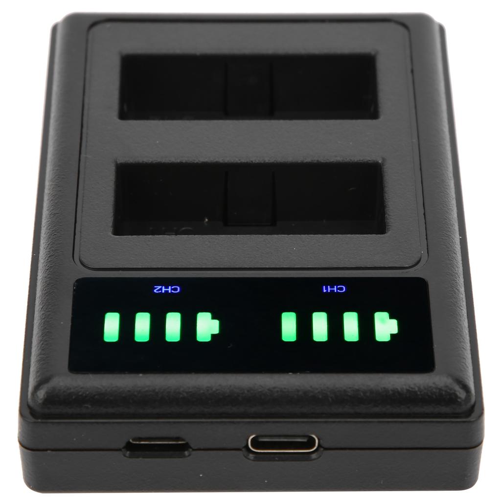 Micro TypeC Dual Port Camera Double Display Dual Dock Charger for BLN1 Battery Black