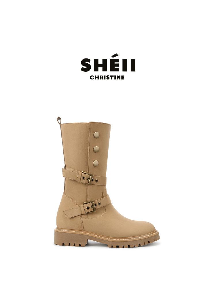 

Su Yinyin s same Seoul flanged boots~ 6cm inner height increase buckle thick heel desert boots outdoor short boots women s western boots 35