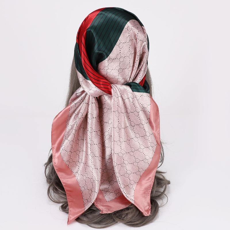 New 90 * CM Satin Square Scarf, Women's Headscarf, Scarf CO Contrasting Color Shawl Striped Simple Model