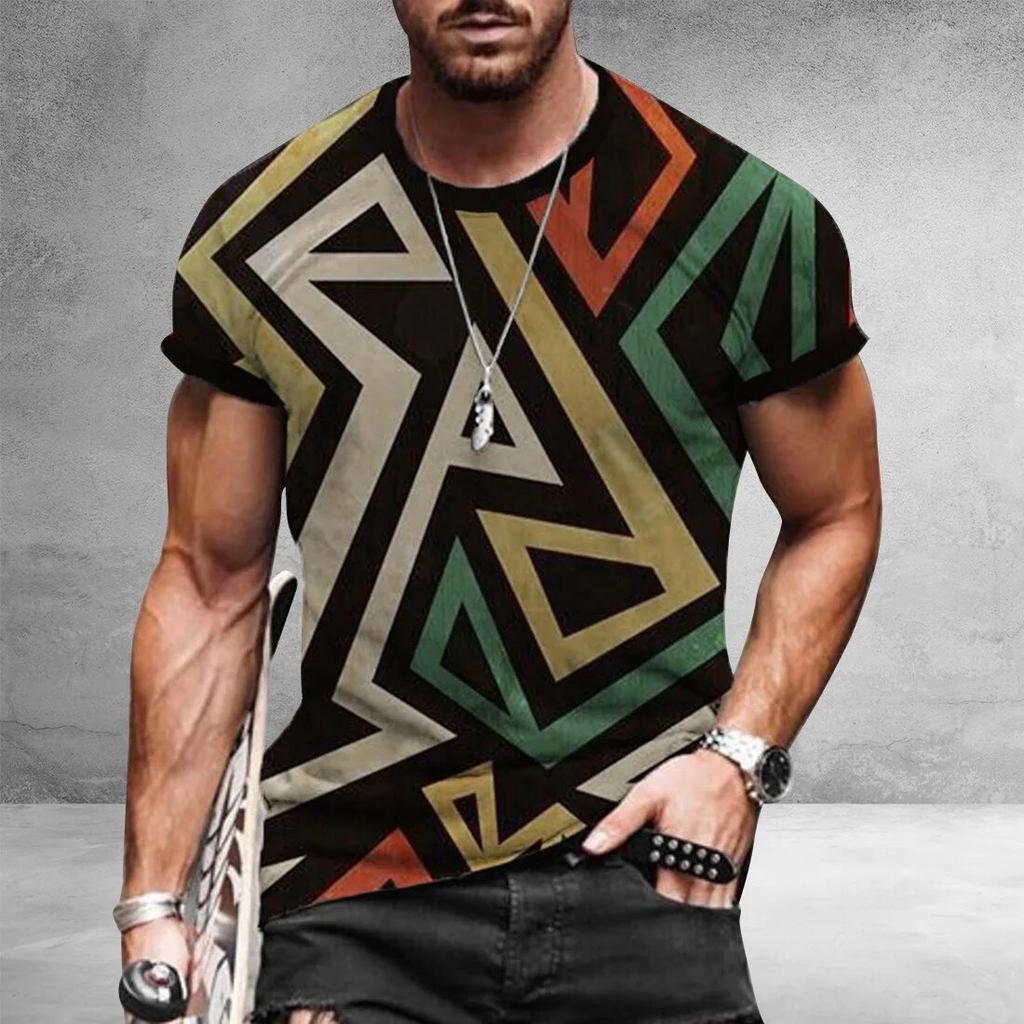 Pánská vintage oversized trička s krátkým rukávem SHUJIN 2021 letní tričko v etnickém stylu Harajuku s 3D potiskem O s grafickým límcem