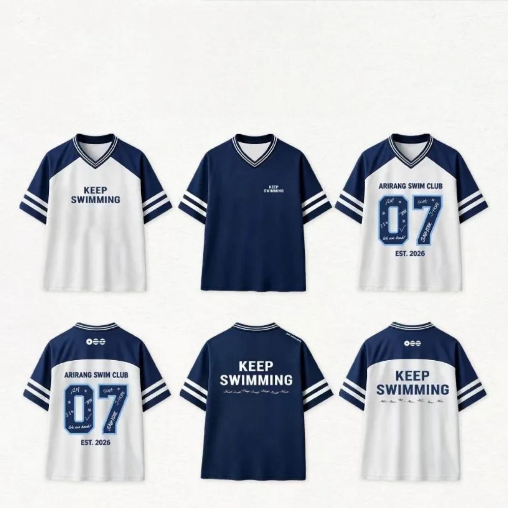 2026 New BTS Summer KPOP Men's Group ARIRANG KEEP SWIMMING V-neck T-shirt Loose, Oversized, Breathable Unisex Y2K Retro Top