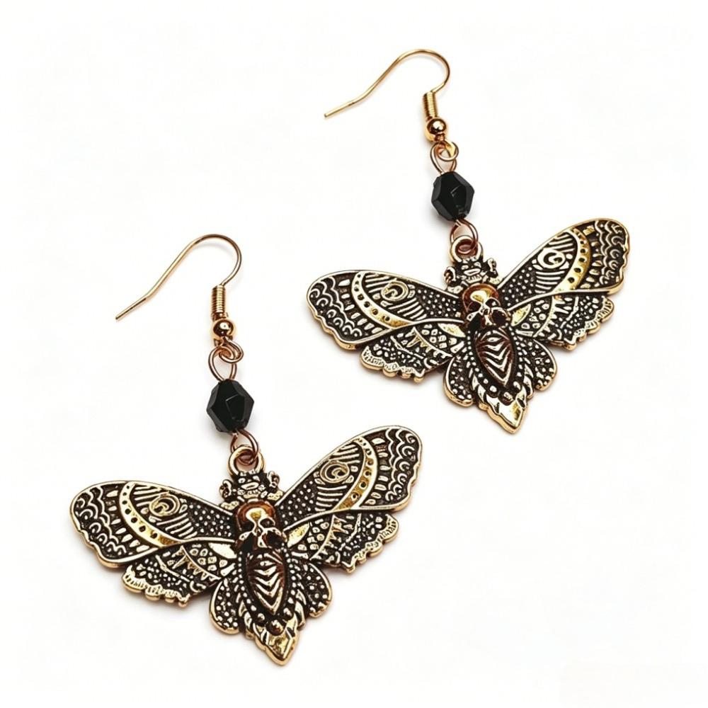 Orecchini Pendenti Oro Punk Retrò Design Intagliato Teschio Falena per Donne Accessori Gioielli Festa Gotica Halloween
