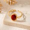 Vintage Stainless Steel Red Drip Oil Oval Rings for Women Classic Waterproof Gold Color Hollow Opening Ring Banqent Jewelry Gift