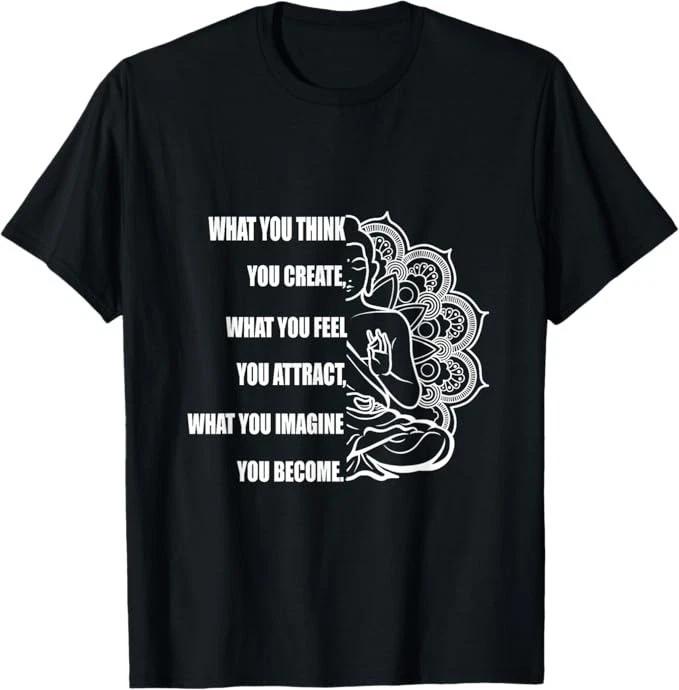 Unisex Adult Casual Quote Buddha Meditation Law of Attraction Inspi... S