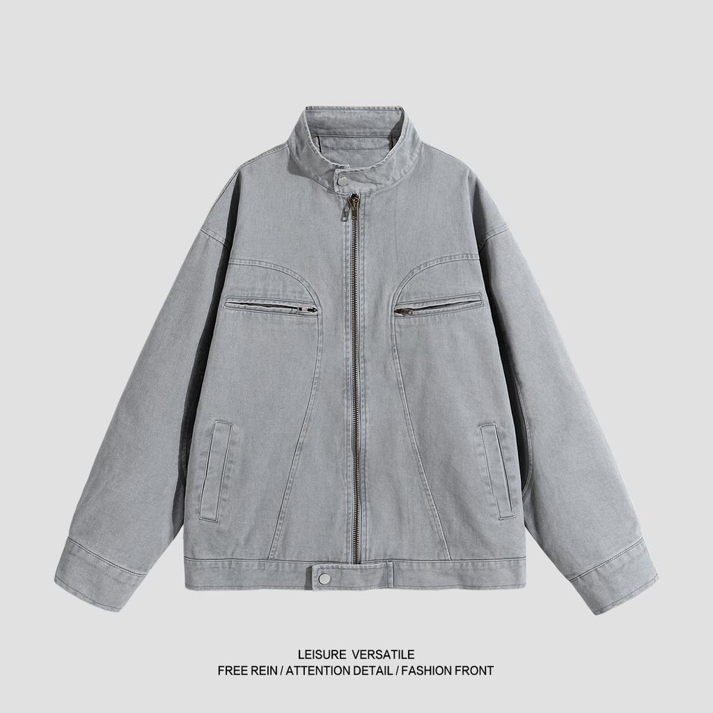 Pure Cotton Jacket for Men's New Casual Jacket American Washable Old Stand Collar Men's Spring and Autumn Clothing