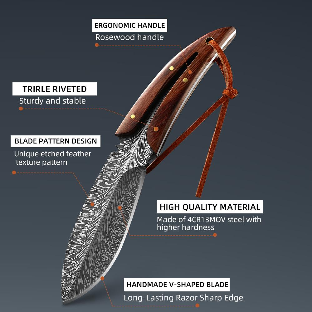 Multi-Purpose Kitchen Knife Boning Knife Feather Pattern Knife With Sheath Stainless Steel Fruit Knives Chef Knife Meat Cleaver