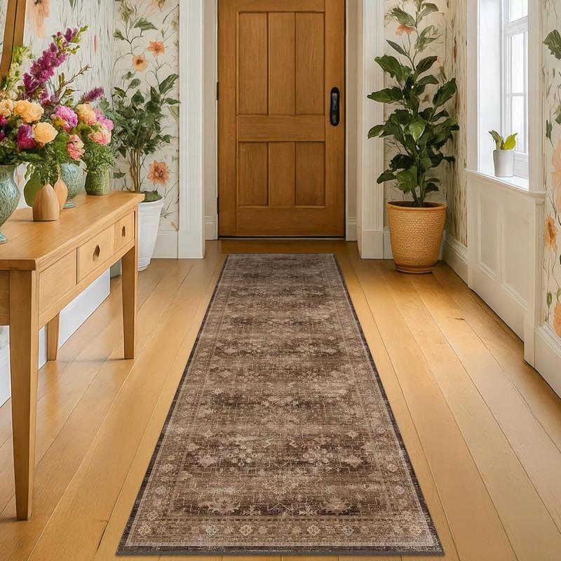 Persian Style Washable Hallway Runner Rug Entryway Corridor Anti-Slip Durable Crystal Velvet Floor Mat