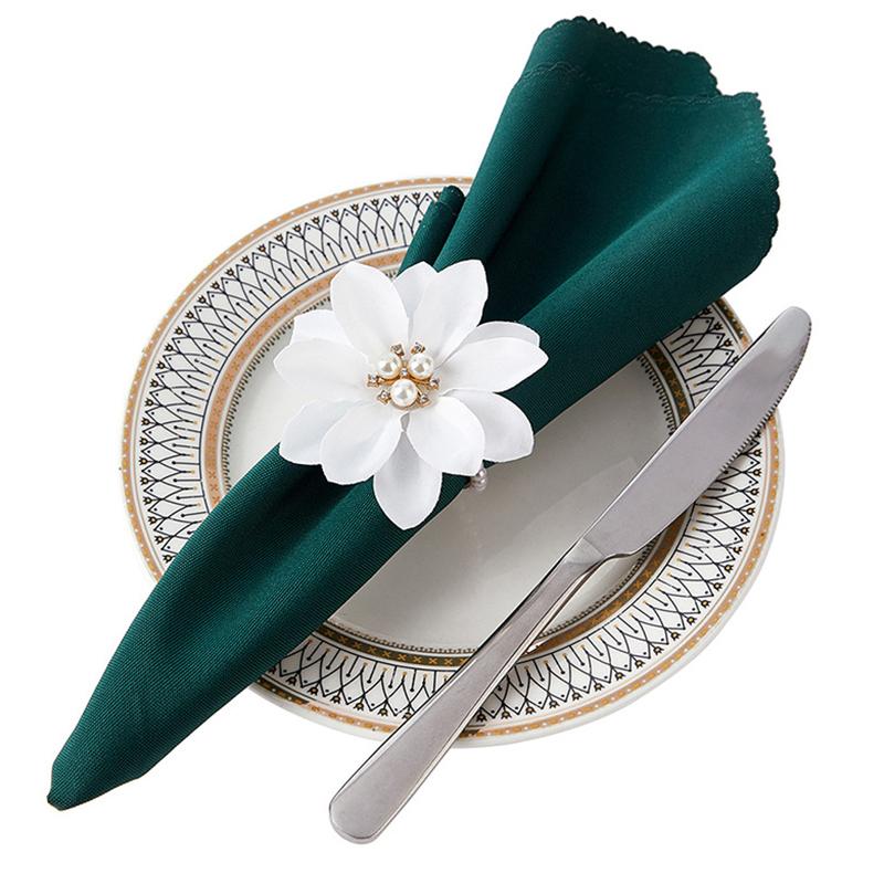 Napkin Rings Pack Of 6,Flower Napkin Holders,White Floral Beads Napkin Rings For Wedding Dinner Table Decoration, Banquet