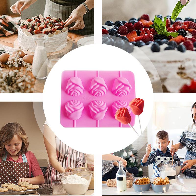 lollipop mold 6 Holes Flower Rose Silicone Food Grade Baking Accessories Non-Stick Chocolate Candy Fondant Kitchen making Molds