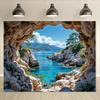 2D Sea Cave Tapestry Turquoise Water Landscape Backdrop for Living Room