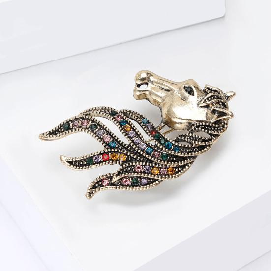 Retro Horse Head Brooch Rhinestone Horse Lapel Pin Vintage Style Alloy Horse Brooch Pin Outfit Accessory for Men Women Coat Shirt Hat
