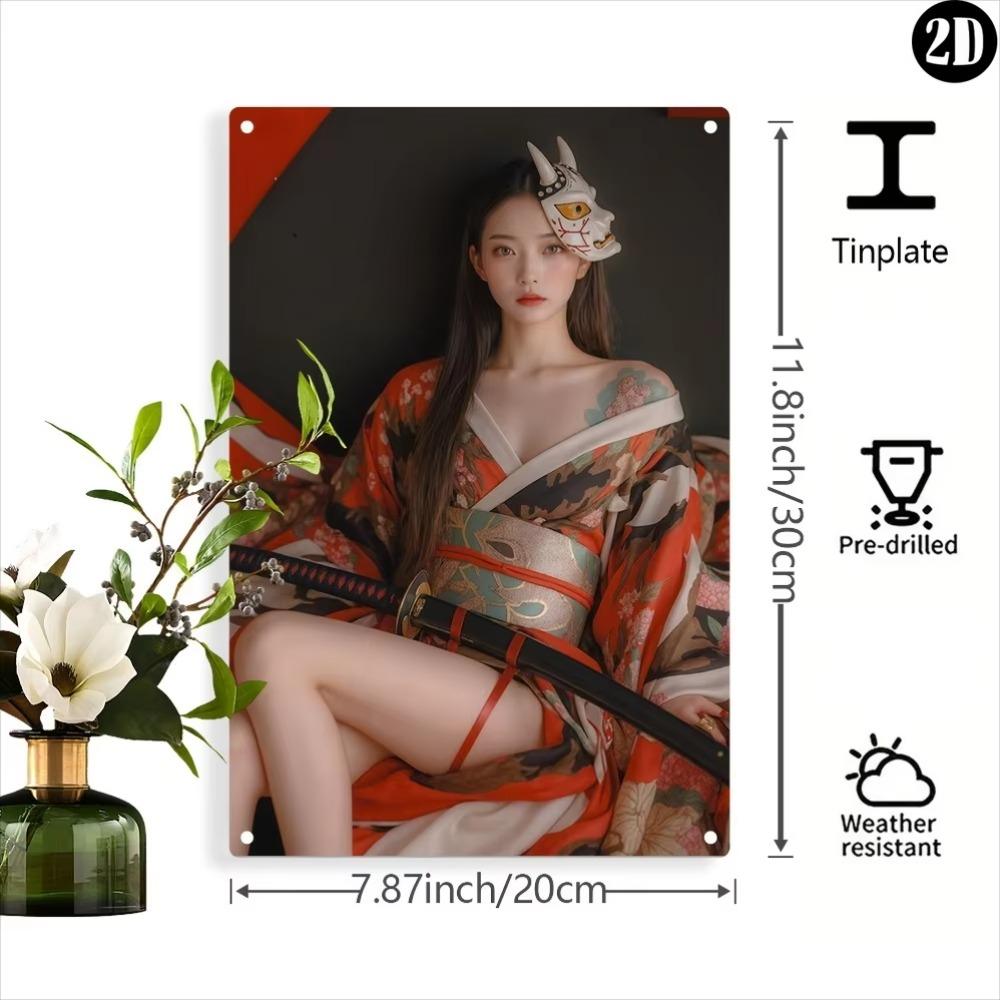 Japanese Floral Metal Wall Art Kimono Plaque Weatherproof Iron Decor