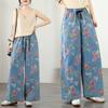 DIMANAF 2026 Summer New Plus Size Women Jeans Print Floral Prink Elastic Waist Long Pants Loose Casual Denim Cotton Trousers Pants