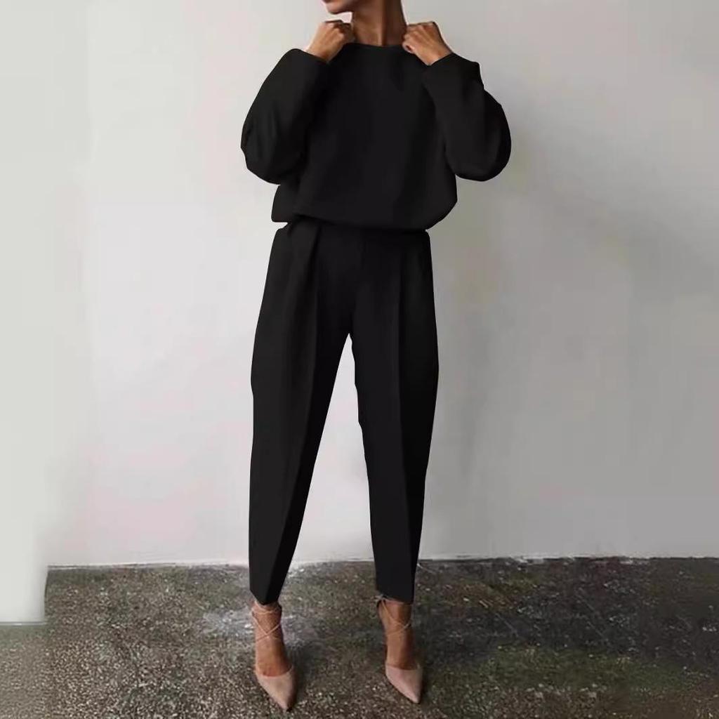 Women's Loose Solid Color Long-Sleeve Casual Two-Piece Suit