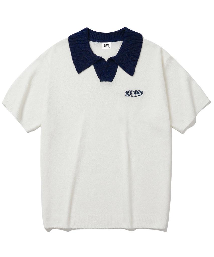 GRAYBLVD Glow Open Collar Knit Short Sleeve Gkbst32 (Navy)
