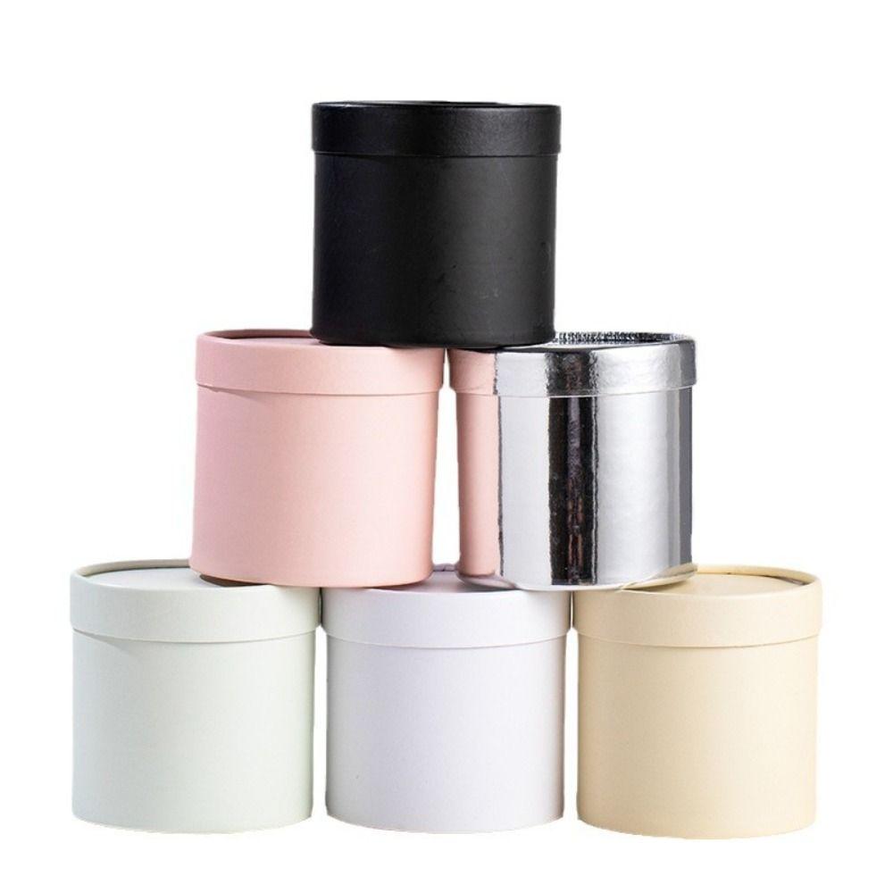New Round Flower Gift Box Solid Color Cardboard Gift Packaging Paper Box Silver Flower Arrangement Bucket Bouquet Storage