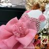 Handmade Pet Wedding Dress Floral Rose Pearl Embellished Puppy Formal Dress Teddy Bichon French Bulldog Bridal Party Dress