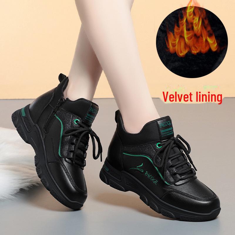 

Женская повседневная обувь осень/зима 2023 года из мягкого материала – черные нескользящие кроссовки с мягкой подошвой для ходьбы 36