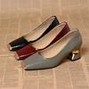 women cute black round toe high quality patent leather spring slip on square heel shoes lady casual grey pumps ab627