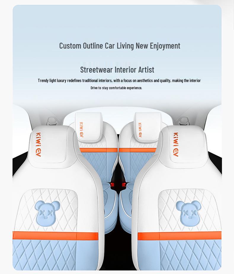 Cartoon Car Seat Cushion for Baojun EV5 with Leather Seat Cover