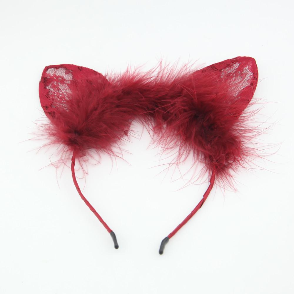 1Pc Cat Ears Feathers Lace Fox Ears Headbands Women Cute Costume Kids Hairbands Dance Party Headwear Hair Accessories