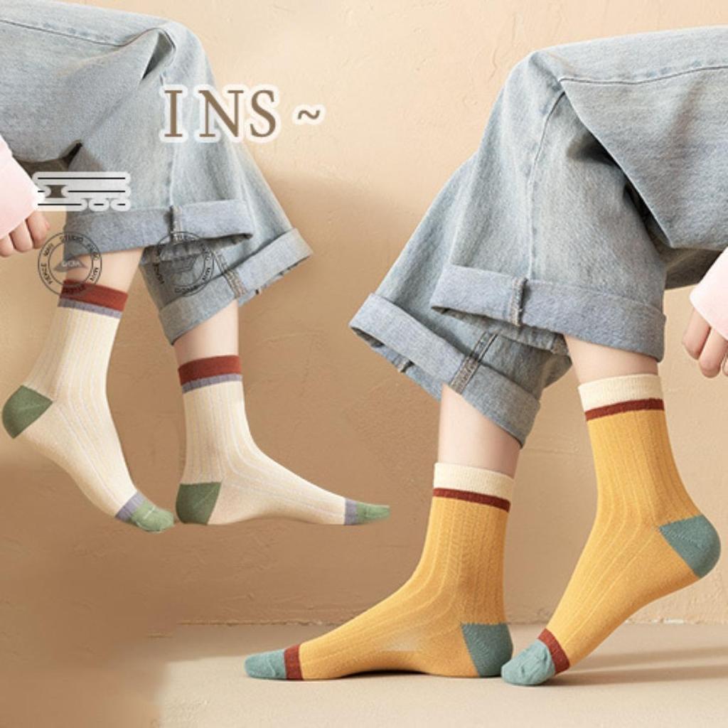 5 Paar Damen-Socken mit Spleiß-Design in Bonbonfarben, gerippt in der Mitte des Schlauchs, atmungsaktiv, schweißabsorbierend, hochelastisch