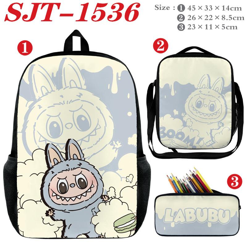 School Bag Labub Elf Peripheral Student Backpack Three-piece Set Backpack Shoulder Bag Pencil Case Study Set