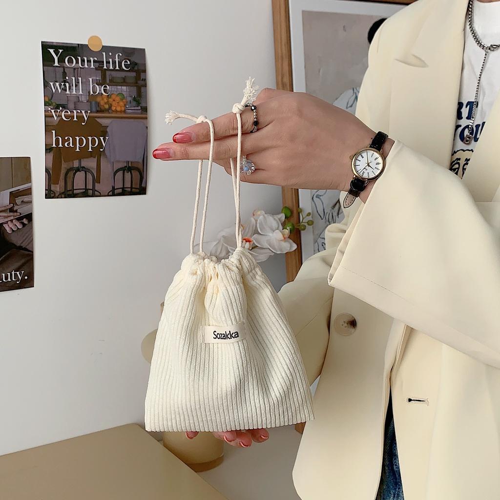 Storage Pocket Drawstring Bag Corduroy Storage Bag Small  Fashionable Durable