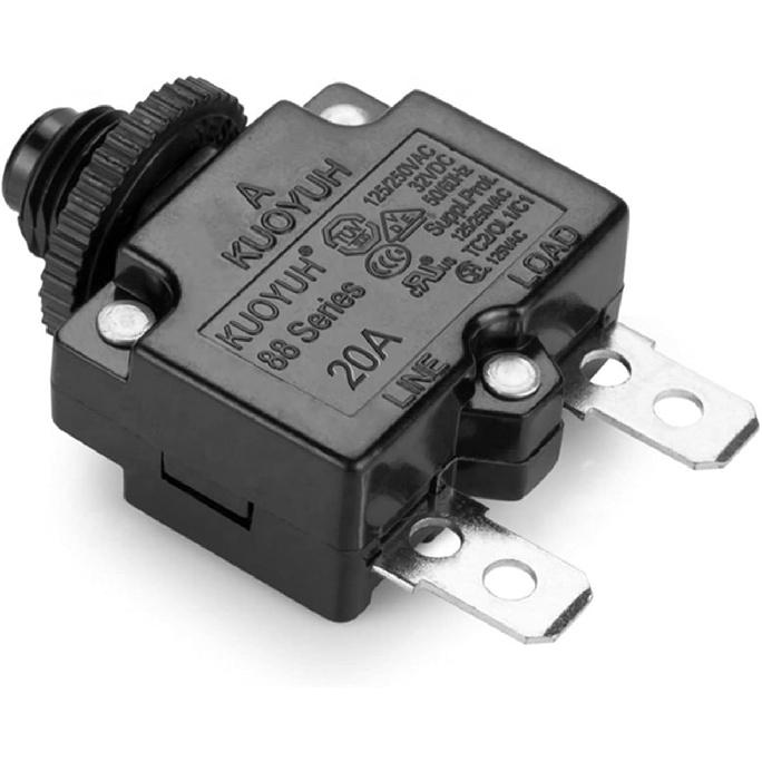 Circuit Breaker 20a Circuit Breaker Single Pole Push To Reset 32V 50VDC Thermal Overload Protector for Motor Pump(20a,with Cap)