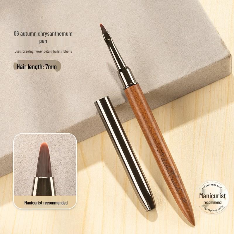 Premium Nail Art Gel Brush with Japanese Sandalwood Handle - Round & Flat Heads