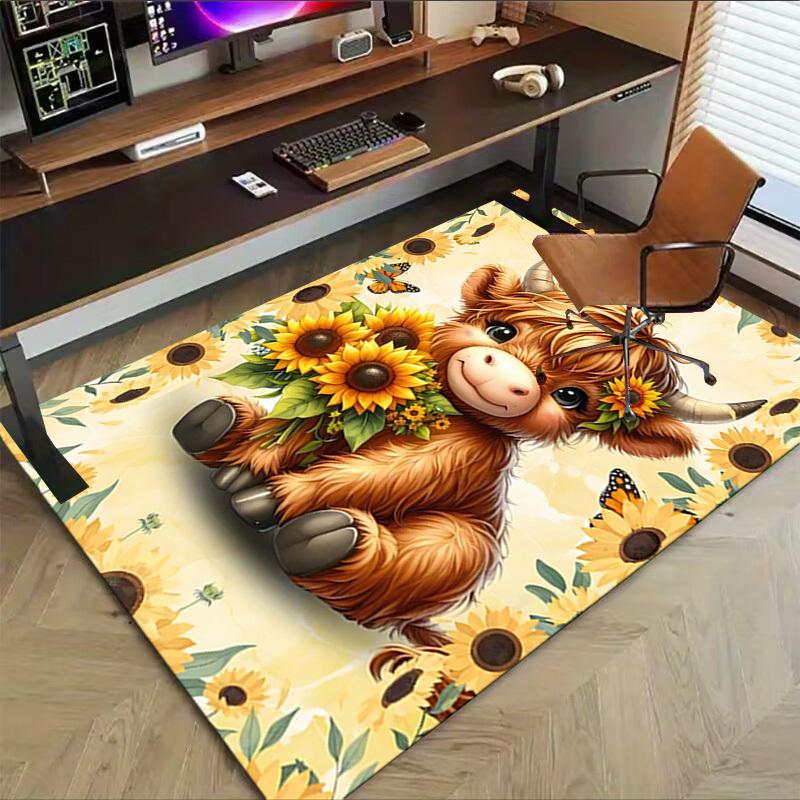 1PC cowflower Extra Large Non Slip Floor carpet, Office, family, bedroom, Studio Large Area Rug Indoor Rugs, Vibrant Colors