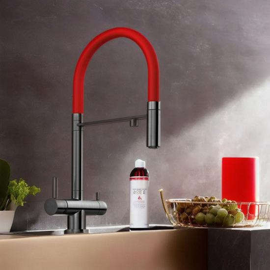 Gunmetal 304 Stainless Steel Pull-Out Kitchen Faucet with Hot/Cold Drinking Water Purifier and Vegetable Sink Function.