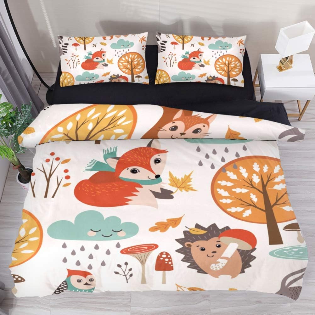 Animal Style Bedding Duvet Cover Set Super Soft Cosy Comfy Cute Fox Autumn Leaf Design Duvet Set with Matching Pillowcases 75*50