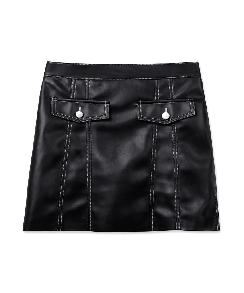 Bikwaieos Faux Leather Pocket Mini Skirts_Black