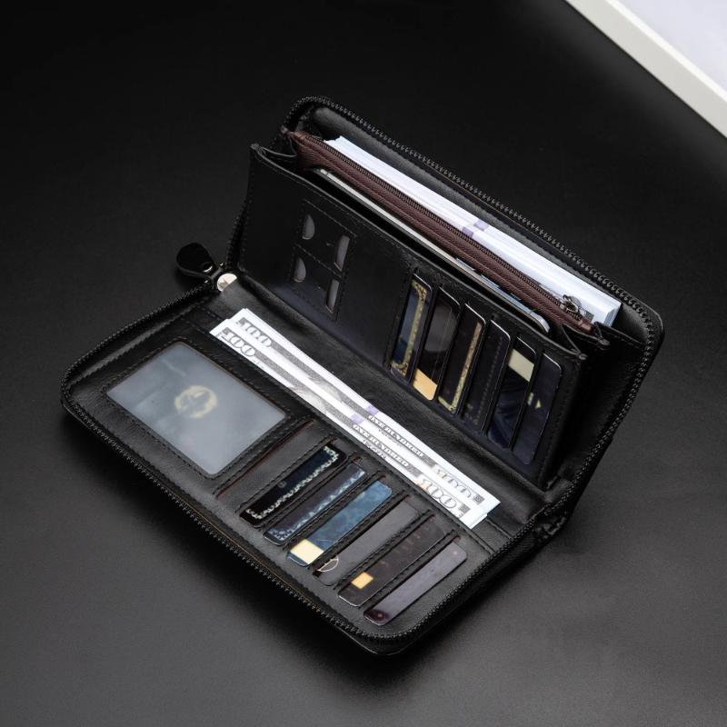 Men's Long Zipper Wallet High Quality Pu Leather Wallet Large Capacity Handbag Men RFID Blocking Business Clutch Bag Credit Card Holder Purse