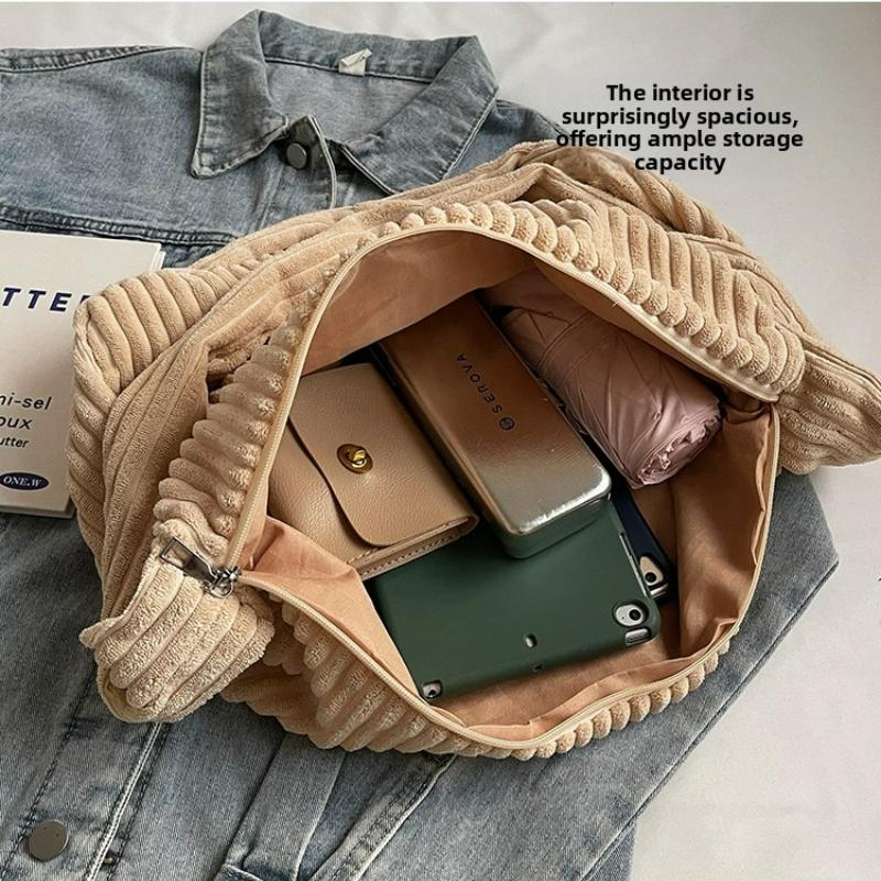 Fashi Corduroy Tote Bags for Women Casual and Versatile Spacious Shoulder Bag Casual Commute Shopping Crossbody Storage Bag