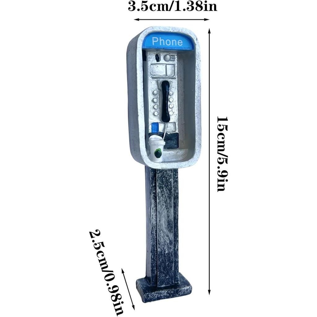 Miniature American Payphone In 1:12 Scale, Mini Vintage Style Phone Booth Mailbox Model Decoration Collection Scene Building Mini Dollhouse Furniture