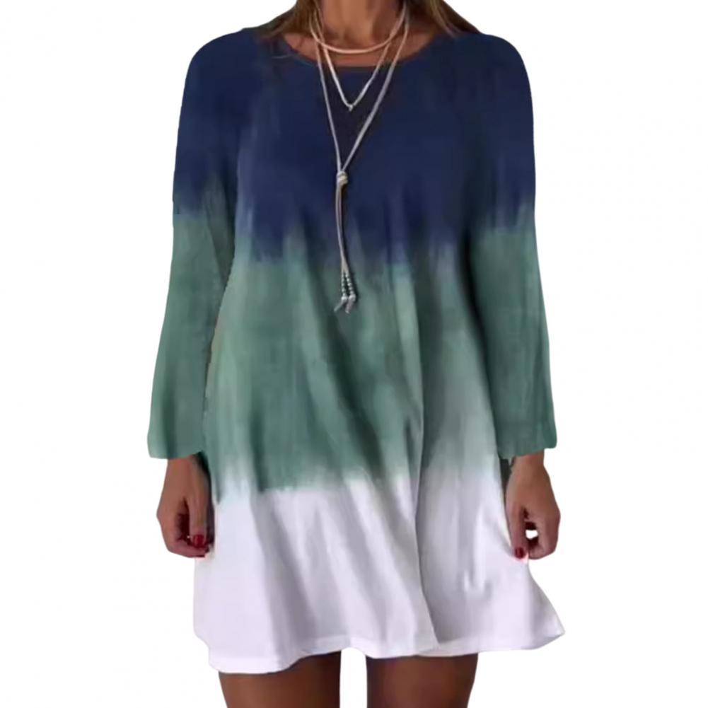 Dámské šaty s dlouhým rukávem Šaty s potiskem v přechodových barvách Volný střih Kulatý výstřih Pulovrové šaty pro každodenní nošení, do práce, na večírky