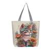 Cartoon Canvas Tote Bag Large Capacity Embroidered Floral For Casual Travel