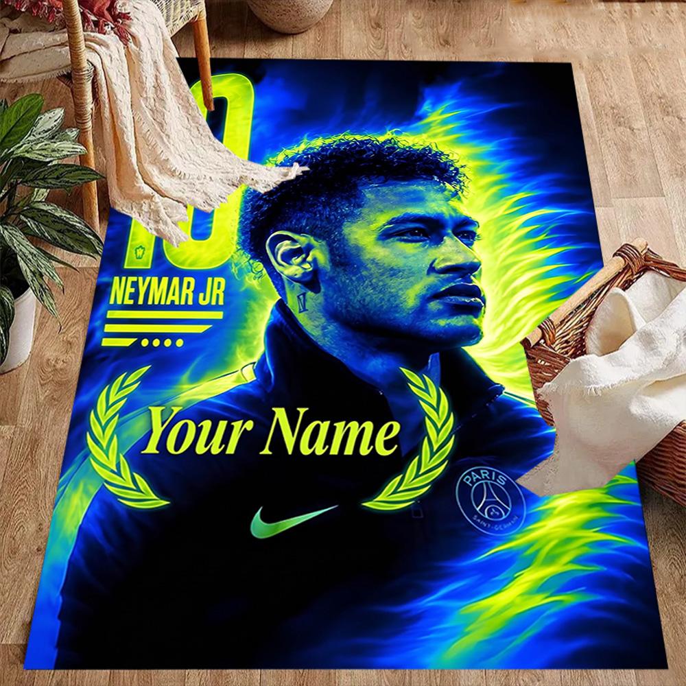 Neymar Jr Football Legend Customizable Name Carpet Design for Foyer Dormitory Playrooms Balcony Anti-slip Rug Office home decor Spiritual Gift