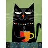 Whimsical Black Cat Drink Coffee Poster For Bedroom Nursery Cartoon Animal Canvas Painting Cute Cat Illustration Print Wall Art